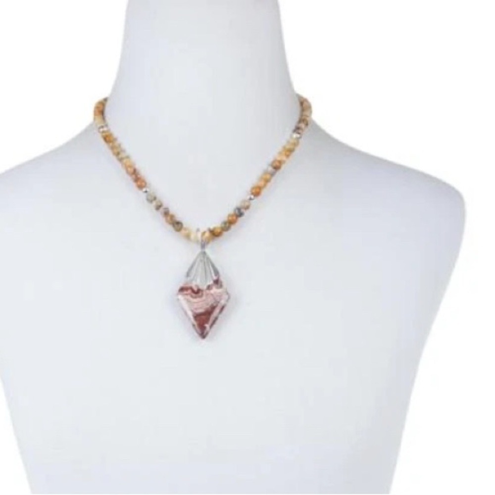 JAY KING 925 Sterling Silver Agate Pendant with Beaded Necklace - NWT 20"